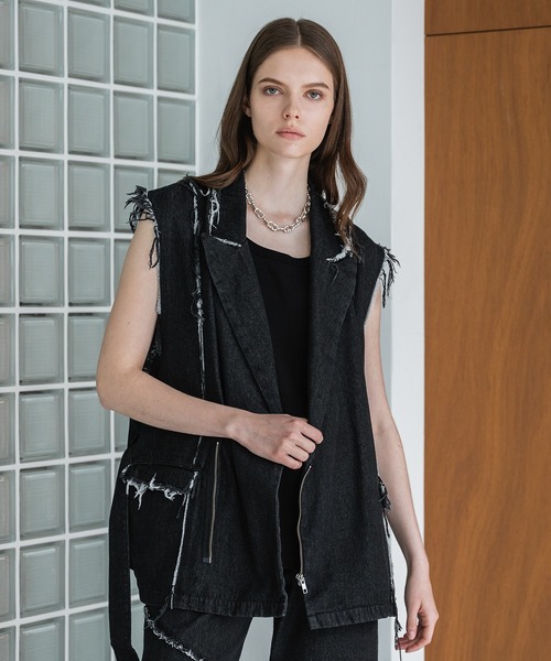 selle glant（セレグランテ）の「FRINGE DENIM DOUBLE GILET VEST/フリンジデニムダブルジレベスト（ベスト・メンズ・ブラック/インディゴブルー/サックスブルー・SMALL/MEDIUM/LARGE）」の11枚目の写真