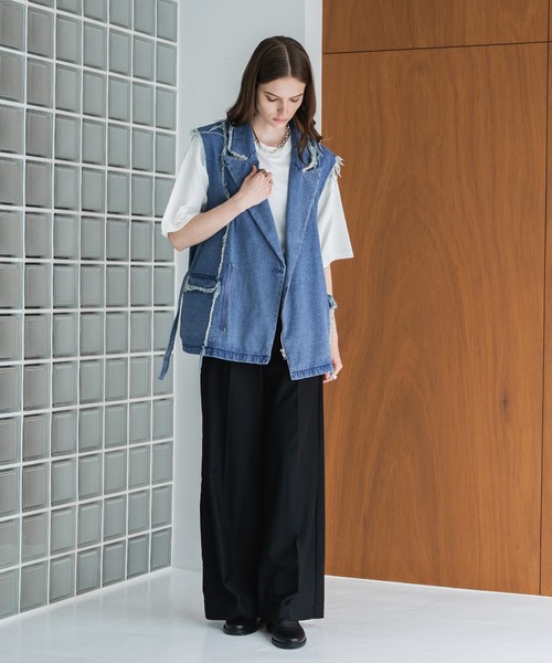 フリンジデニムダブルジレベスト selle glant selle glant ベスト ジレ FRINGE DENIM DOUBLE GILET VEST