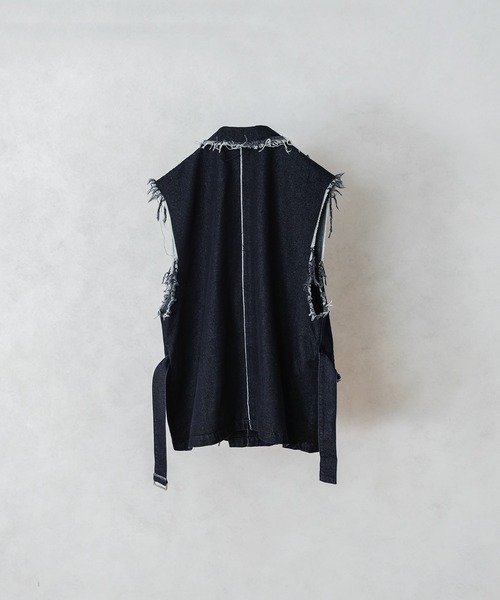 セール】FRINGE DENIM DOUBLE GILET VEST/フリンジデニムダブル
