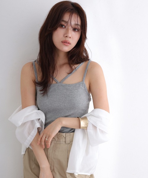 ElegChic(エレグシック)の「フライスフロント紐キャミソール(キャミソール・レディース・カーキ/オフホワイト/ブラック/チャコールグレー/杢グレー/グレイッシュベージュ・3L/4L/M/L/XL)」の4枚目の写真