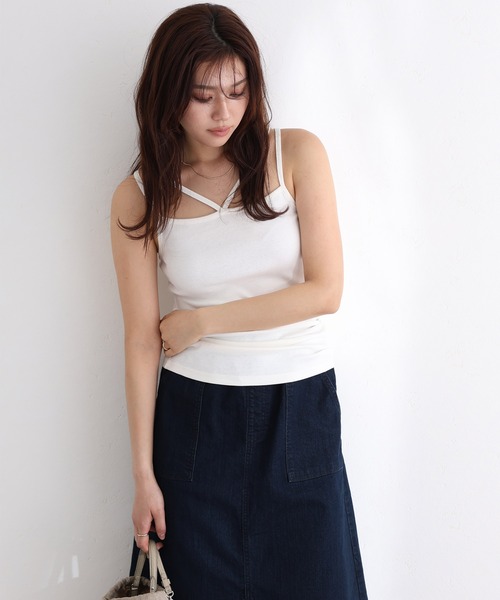フライスフロント紐キャミソール（キャミソール）｜ElegChic