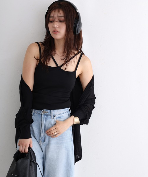 ElegChic(エレグシック)の「フライスフロント紐キャミソール(キャミソール・レディース・カーキ/オフホワイト/ブラック/チャコールグレー/杢グレー/グレイッシュベージュ・3L/4L/M/L/XL)」の7枚目の写真
