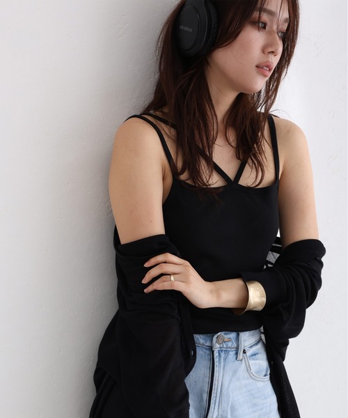 ElegChic(エレグシック)の「フライスフロント紐キャミソール(キャミソール・レディース・カーキ/オフホワイト/ブラック/チャコールグレー/杢グレー/グレイッシュベージュ・3L/4L/M/L/XL)」の8枚目の写真