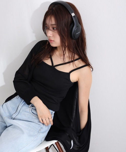 ElegChic(エレグシック)の「フライスフロント紐キャミソール(キャミソール・レディース・カーキ/オフホワイト/ブラック/チャコールグレー/杢グレー/グレイッシュベージュ・3L/4L/M/L/XL)」の9枚目の写真