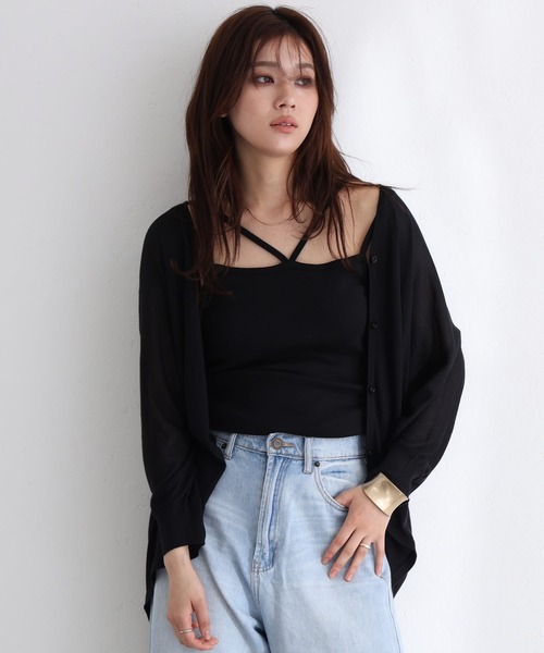 ElegChic(エレグシック)の「フライスフロント紐キャミソール(キャミソール・レディース・カーキ/オフホワイト/ブラック/チャコールグレー/杢グレー/グレイッシュベージュ・3L/4L/M/L/XL)」の10枚目の写真
