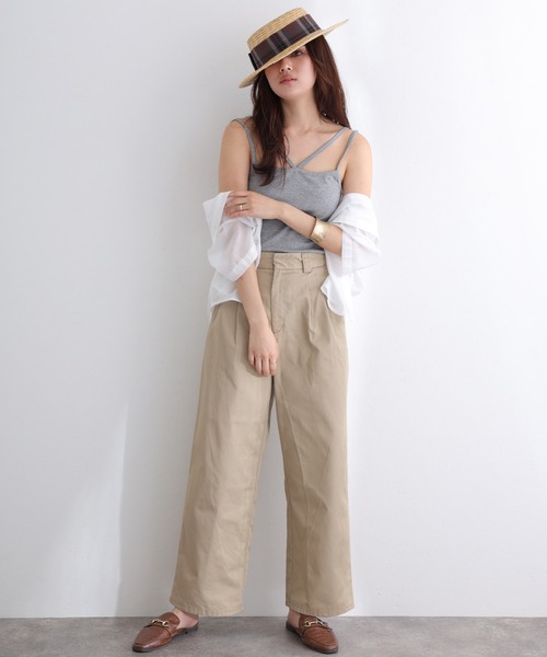 ElegChic(エレグシック)の「フライスフロント紐キャミソール(キャミソール・レディース・カーキ/オフホワイト/ブラック/チャコールグレー/杢グレー/グレイッシュベージュ・3L/4L/M/L/XL)」の11枚目の写真