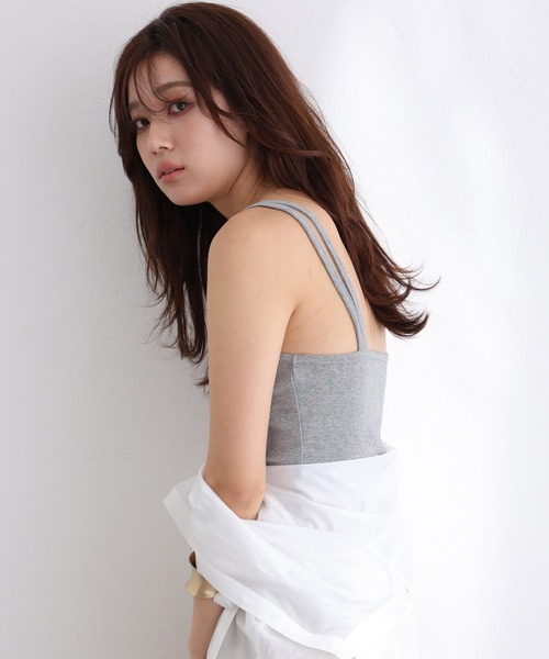 ElegChic(エレグシック)の「フライスフロント紐キャミソール(キャミソール・レディース・カーキ/オフホワイト/ブラック/チャコールグレー/杢グレー/グレイッシュベージュ・3L/4L/M/L/XL)」の12枚目の写真