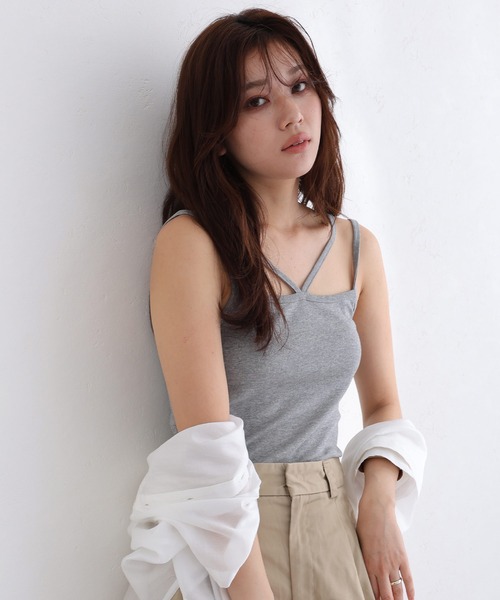 ElegChic(エレグシック)の「フライスフロント紐キャミソール(キャミソール・レディース・カーキ/オフホワイト/ブラック/チャコールグレー/杢グレー/グレイッシュベージュ・3L/4L/M/L/XL)」の13枚目の写真