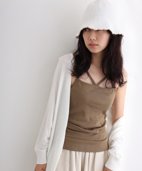 ElegChic(エレグシック)の「フライスフロント紐キャミソール(キャミソール・レディース・カーキ/オフホワイト/ブラック/チャコールグレー/杢グレー/グレイッシュベージュ・3L/4L/M/L/XL)」の17枚目の写真
