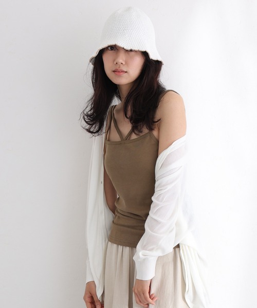 ElegChic(エレグシック)の「フライスフロント紐キャミソール(キャミソール・レディース・カーキ/オフホワイト/ブラック/チャコールグレー/杢グレー/グレイッシュベージュ・3L/4L/M/L/XL)」の18枚目の写真