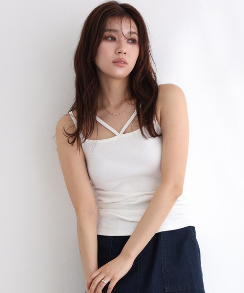 ElegChic(エレグシック)の「フライスフロント紐キャミソール(キャミソール・レディース・カーキ/オフホワイト/ブラック/チャコールグレー/杢グレー/グレイッシュベージュ・3L/4L/M/L/XL)」の22枚目の写真