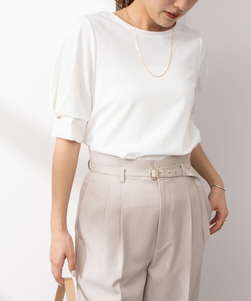 NOLLEY’S Sophi（ノーリーズソフィ）の「タックスリーブプルオーバーカットソー（Tシャツ/カットソー・レディース・ベビーピンク/ブラック/オフホワイト・38）」の2枚目の写真