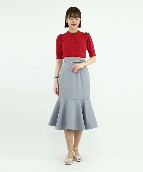 an another angelus(アンアナザーアンジェラス)の「ゴールドバックルベルト付きマーメイドスカート/ananotherangelus(スカート・レディース・グレー/ブラック×ホワイト・FREE)」の12枚目の写真