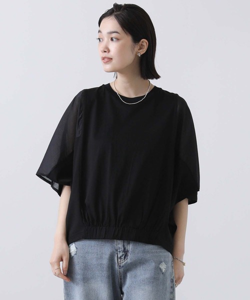 Gready Brilliant(グレディブリリアン)の「シアー切り替えドルマンカットソー(Tシャツ/カットソー・レディース・ブラック/ブルー・FREE)」の17枚目の写真