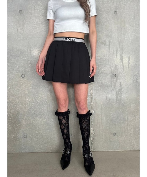EGOIST（エゴイスト）の「ウエストロゴプリーツミニスカート（スカート・レディース・ベージュ/グレー/ブラック・FREE）」の2枚目の写真