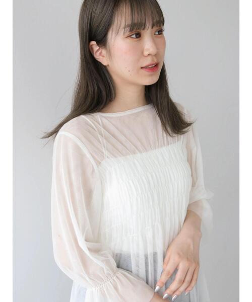 Green Parks(グリーンパークス)の「チュールシャーリングチュニック(チュニック・レディース・グレー/ホワイト系その他2/ブラック・FREE)」の14枚目の写真