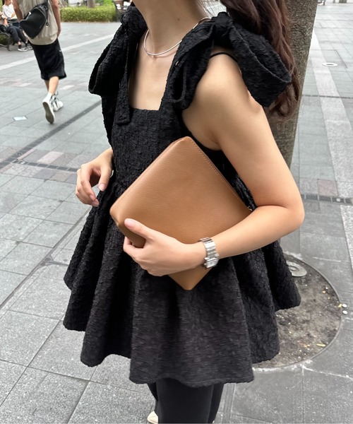 アイアムアイ　リボン　キャミ セール】jacquard ribbon flare cami tops / ジャカードリボン
