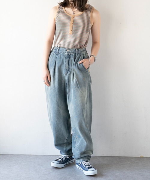 DOUBLE NAME(ダブルネーム)の「前後2WAYラメボーダータンクトップ(タンクトップ・レディース・ピンク/パープル/ブルー/カーキ/ブラック・FREE)」の6枚目の写真