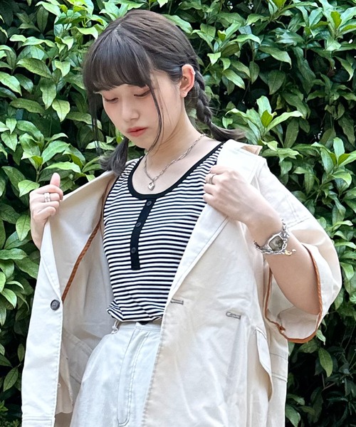 DOUBLE NAME(ダブルネーム)の「前後2WAYラメボーダータンクトップ(タンクトップ・レディース・ピンク/パープル/ブルー/カーキ/ブラック・FREE)」の15枚目の写真