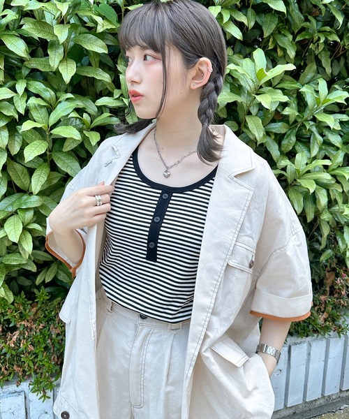 DOUBLE NAME(ダブルネーム)の「前後2WAYラメボーダータンクトップ(タンクトップ・レディース・ピンク/パープル/ブルー/カーキ/ブラック・FREE)」の14枚目の写真