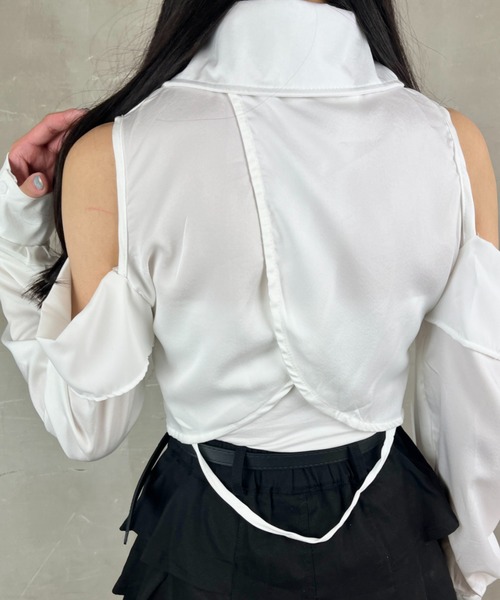 ブラウス シャツ BRALETTE TOP WITH VOLUMINOUS PEPLUM レディース Vネックタックペプラムトップス | ur's（ユアーズ）
