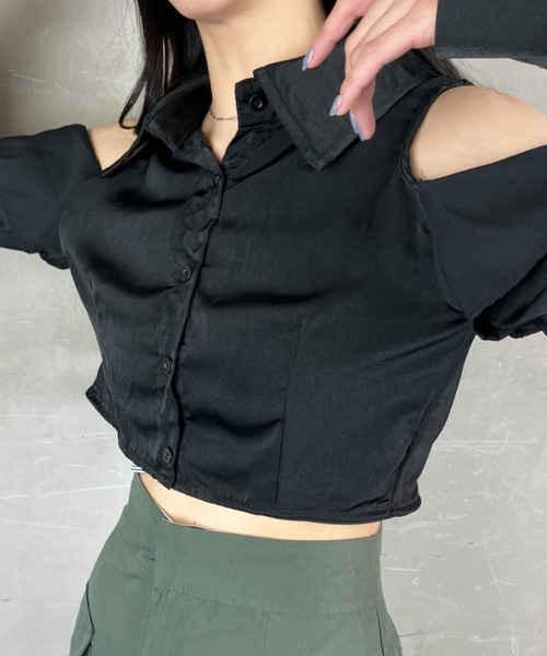 新品　eLLa エラ バックボタン　ブラウス　シャツ　カットソー セール】 ◇プレーンストレッチバックボウタイシャツ （シャツ