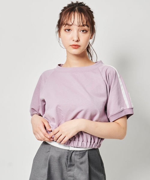 31 Sons de mode（トランテアン　ソン　ドゥ　モード）の「ライン入りクロップドスウェット（スウェット・レディース・ラベンダー/ベージュ/チャコールグレー・フリー）」の3枚目の写真