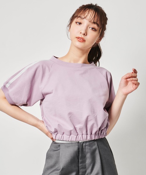31 Sons de mode（トランテアン　ソン　ドゥ　モード）の「ライン入りクロップドスウェット（スウェット・レディース・ラベンダー/ベージュ/チャコールグレー・フリー）」の11枚目の写真