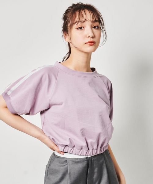31 Sons de mode（トランテアン　ソン　ドゥ　モード）の「ライン入りクロップドスウェット（スウェット・レディース・ラベンダー/ベージュ/チャコールグレー・フリー）」の12枚目の写真