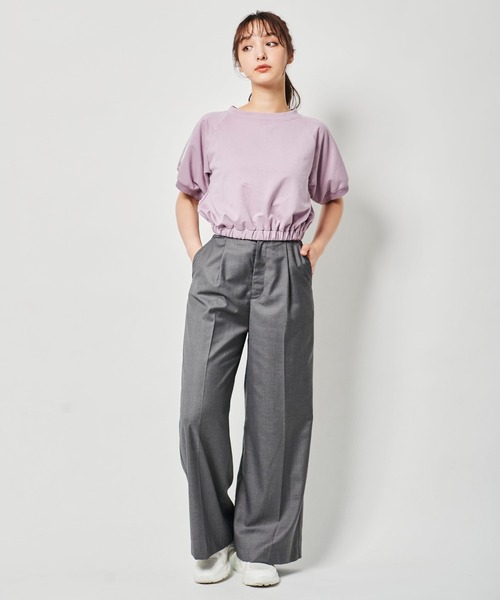 31 Sons de mode（トランテアン　ソン　ドゥ　モード）の「ライン入りクロップドスウェット（スウェット・レディース・ラベンダー/ベージュ/チャコールグレー・フリー）」の13枚目の写真