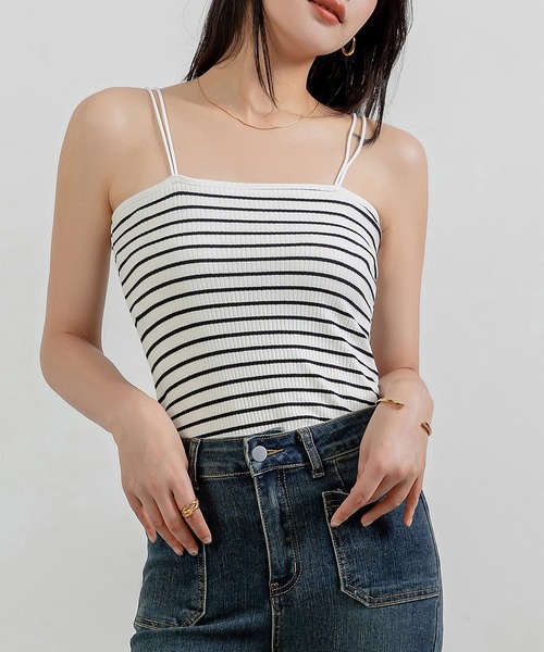 DAY CLOSET(デイ クローゼット)の「レディース ダブルストラップリブキャミソール(キャミソール・レディース・ブラック/ホワイト×ブルー/ホワイト×ブラック/ピンク系その他・FREE)」の2枚目の写真