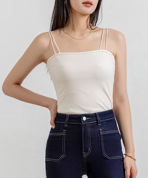 DAY CLOSET(デイ クローゼット)の「レディース ダブルストラップリブキャミソール(キャミソール・レディース・ブラック/ホワイト×ブルー/ホワイト×ブラック/ピンク系その他・FREE)」の4枚目の写真