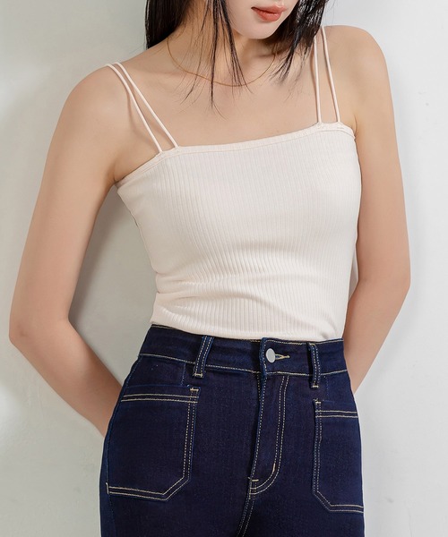 DAY CLOSET(デイ クローゼット)の「レディース ダブルストラップリブキャミソール(キャミソール・レディース・ブラック/ホワイト×ブルー/ホワイト×ブラック/ピンク系その他・FREE)」の22枚目の写真