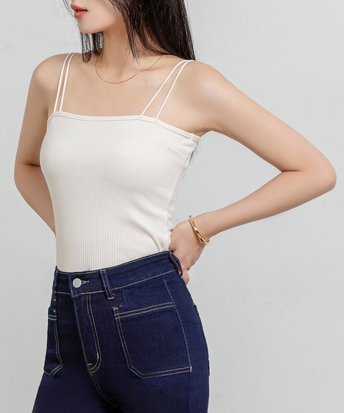 DAY CLOSET(デイ クローゼット)の「レディース ダブルストラップリブキャミソール(キャミソール・レディース・ブラック/ホワイト×ブルー/ホワイト×ブラック/ピンク系その他・FREE)」の21枚目の写真