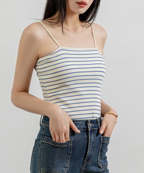 DAY CLOSET(デイ クローゼット)の「レディース ダブルストラップリブキャミソール(キャミソール・レディース・ブラック/ホワイト×ブルー/ホワイト×ブラック/ピンク系その他・FREE)」の5枚目の写真