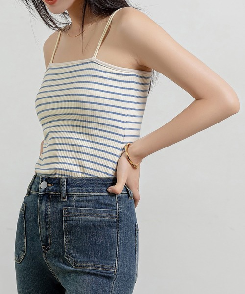 DAY CLOSET(デイ クローゼット)の「レディース ダブルストラップリブキャミソール(キャミソール・レディース・ブラック/ホワイト×ブルー/ホワイト×ブラック/ピンク系その他・FREE)」の6枚目の写真