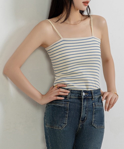 DAY CLOSET(デイ クローゼット)の「レディース ダブルストラップリブキャミソール(キャミソール・レディース・ブラック/ホワイト×ブルー/ホワイト×ブラック/ピンク系その他・FREE)」の7枚目の写真