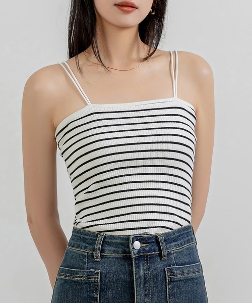 DAY CLOSET(デイ クローゼット)の「レディース ダブルストラップリブキャミソール(キャミソール・レディース・ブラック/ホワイト×ブルー/ホワイト×ブラック/ピンク系その他・FREE)」の9枚目の写真