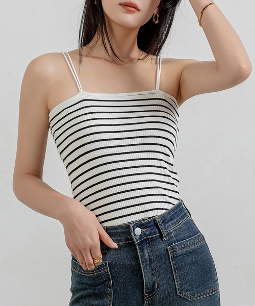 DAY CLOSET(デイ クローゼット)の「レディース ダブルストラップリブキャミソール(キャミソール・レディース・ブラック/ホワイト×ブルー/ホワイト×ブラック/ピンク系その他・FREE)」の10枚目の写真