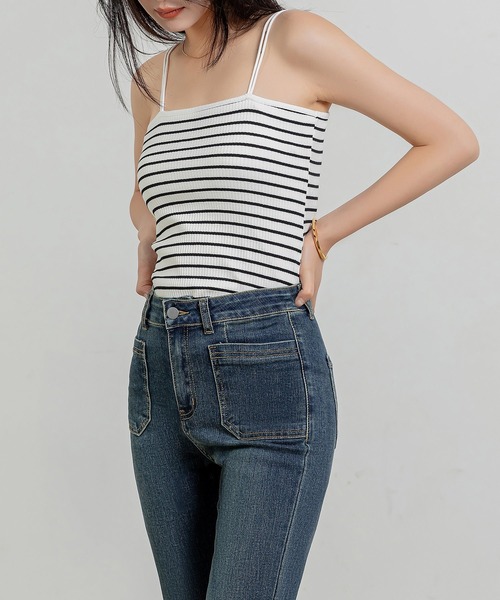 DAY CLOSET(デイ クローゼット)の「レディース ダブルストラップリブキャミソール(キャミソール・レディース・ブラック/ホワイト×ブルー/ホワイト×ブラック/ピンク系その他・FREE)」の11枚目の写真