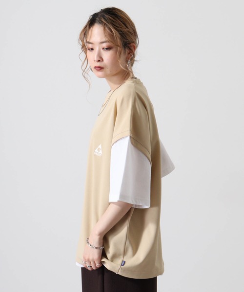 GERRY（ジェリー）の「GERRY ワンポイント刺繍 ベスト フェイクレイヤード 半袖 Tシャツ（Tシャツ/カットソー・メンズ・ブラック/ベージュ・L/M/LL）」の9枚目の写真