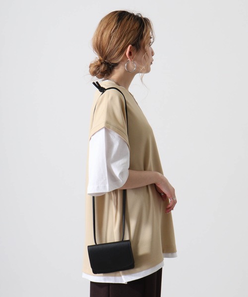GERRY（ジェリー）の「GERRY ワンポイント刺繍 ベスト フェイクレイヤード 半袖 Tシャツ（Tシャツ/カットソー・メンズ・ブラック/ベージュ・L/M/LL）」の10枚目の写真