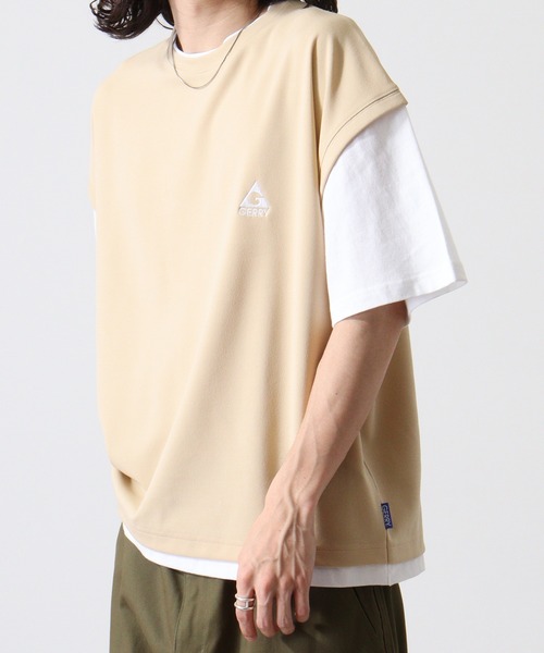 GERRY（ジェリー）の「GERRY ワンポイント刺繍 ベスト フェイクレイヤード 半袖 Tシャツ（Tシャツ/カットソー・メンズ・ブラック/ベージュ・L/M/LL）」の5枚目の写真