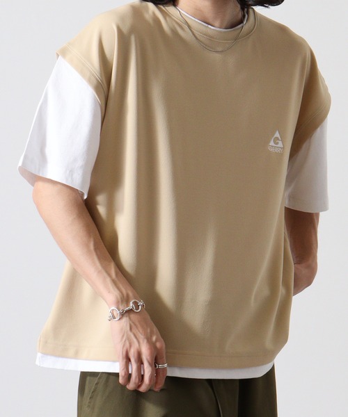 GERRY（ジェリー）の「GERRY ワンポイント刺繍 ベスト フェイクレイヤード 半袖 Tシャツ（Tシャツ/カットソー・メンズ・ブラック/ベージュ・L/M/LL）」の6枚目の写真