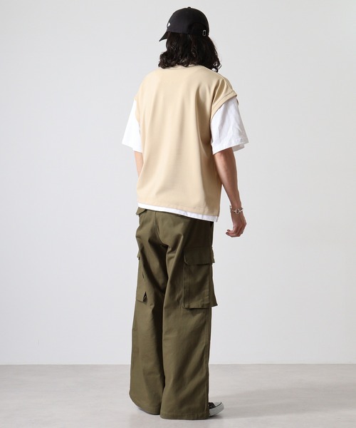 GERRY（ジェリー）の「GERRY ワンポイント刺繍 ベスト フェイクレイヤード 半袖 Tシャツ（Tシャツ/カットソー・メンズ・ブラック/ベージュ・L/M/LL）」の8枚目の写真