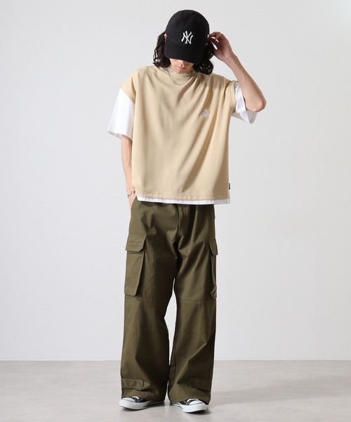 GERRY（ジェリー）の「GERRY ワンポイント刺繍 ベスト フェイクレイヤード 半袖 Tシャツ（Tシャツ/カットソー・メンズ・ブラック/ベージュ・L/M/LL）」の7枚目の写真