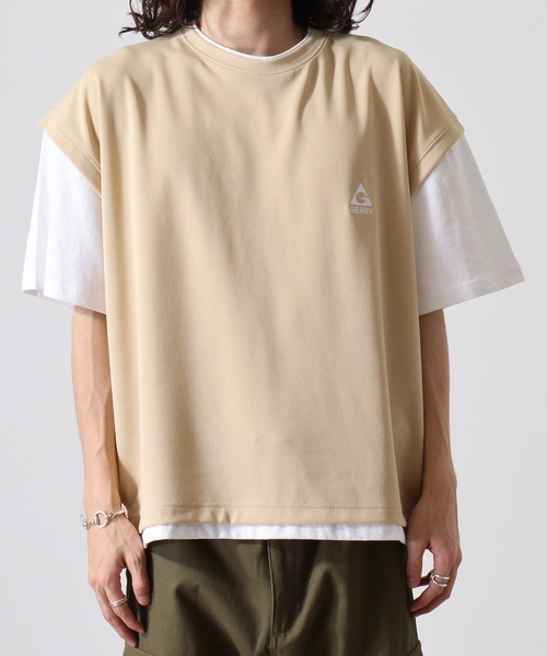 GERRY（ジェリー）の「GERRY ワンポイント刺繍 ベスト フェイクレイヤード 半袖 Tシャツ（Tシャツ/カットソー・メンズ・ブラック/ベージュ・L/M/LL）」の13枚目の写真