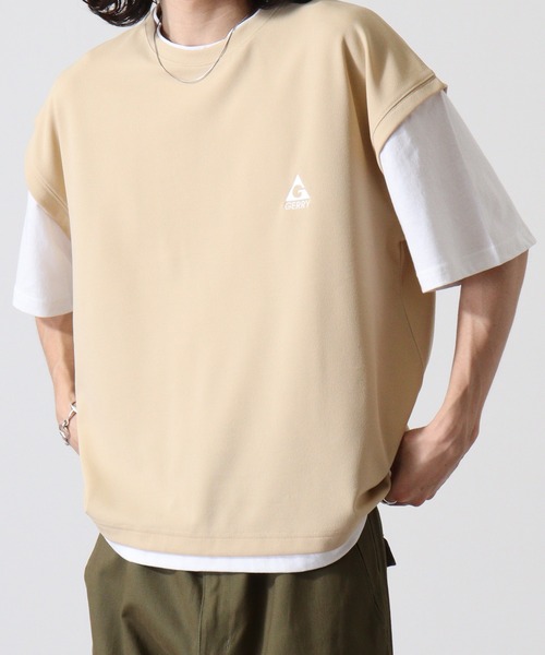GERRY（ジェリー）の「GERRY ワンポイント刺繍 ベスト フェイクレイヤード 半袖 Tシャツ（Tシャツ/カットソー・メンズ・ブラック/ベージュ・L/M/LL）」の4枚目の写真