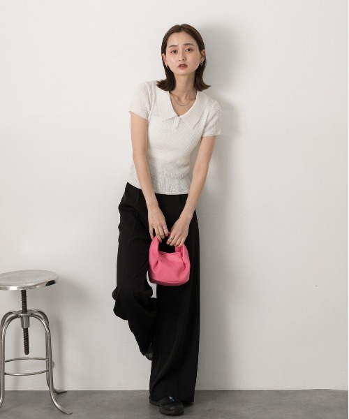 ad thie(アドティエ)の「サマーニット ハーフスリーブポロシャツ(Tシャツ/カットソー・レディース・レッド/オフホワイト/ライトブルー/ブラック・FREE)」の5枚目の写真