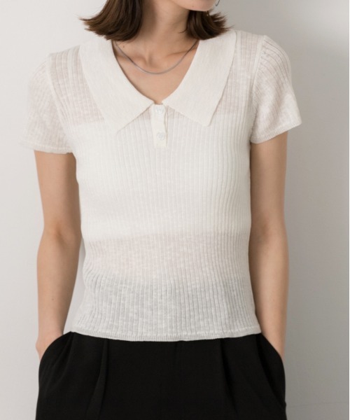 ad thie(アドティエ)の「サマーニット ハーフスリーブポロシャツ(Tシャツ/カットソー・レディース・レッド/オフホワイト/ライトブルー/ブラック・FREE)」の8枚目の写真